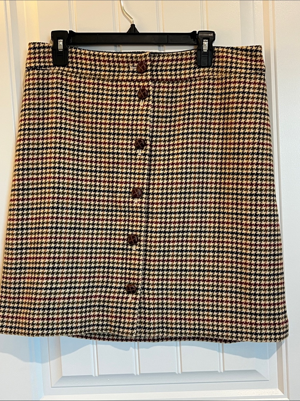 Talbots Houndstooth Plaid Button Front Wool Blend Skirt Size 12 Lined Classic - Picture 3 of 15